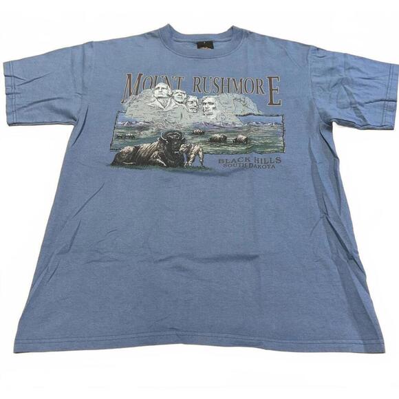 Prairie Mountain Other - Mount Rushmore Black Hills South Dakota Graphic Tee Blue Travel Shirt Large